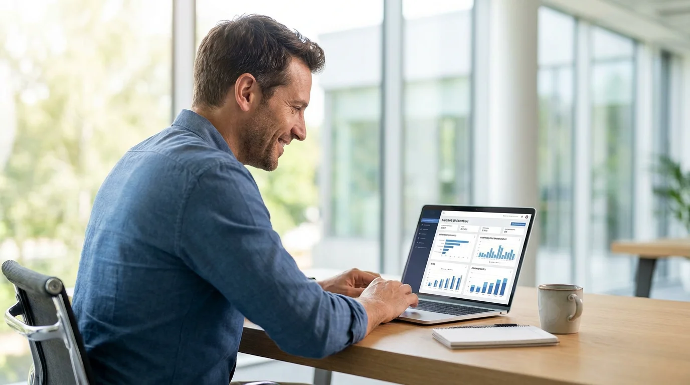 Professionnel analysant ses statistiques d'engagement LinkedIn sur un ordinateur portable