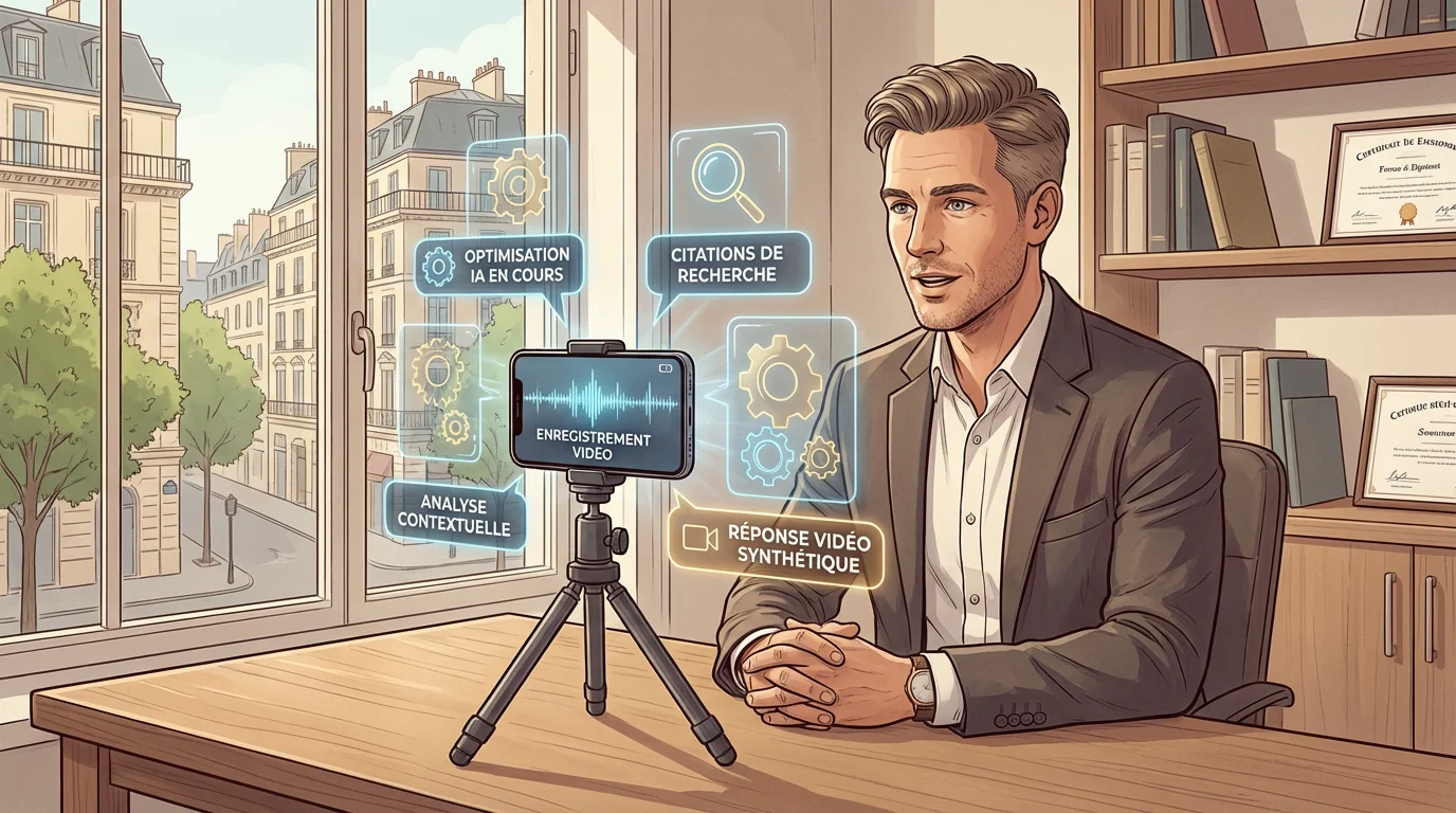 Expert européen enregistrant une vidéo courte pour optimiser sa visibilité auprès des moteurs de recherche IA