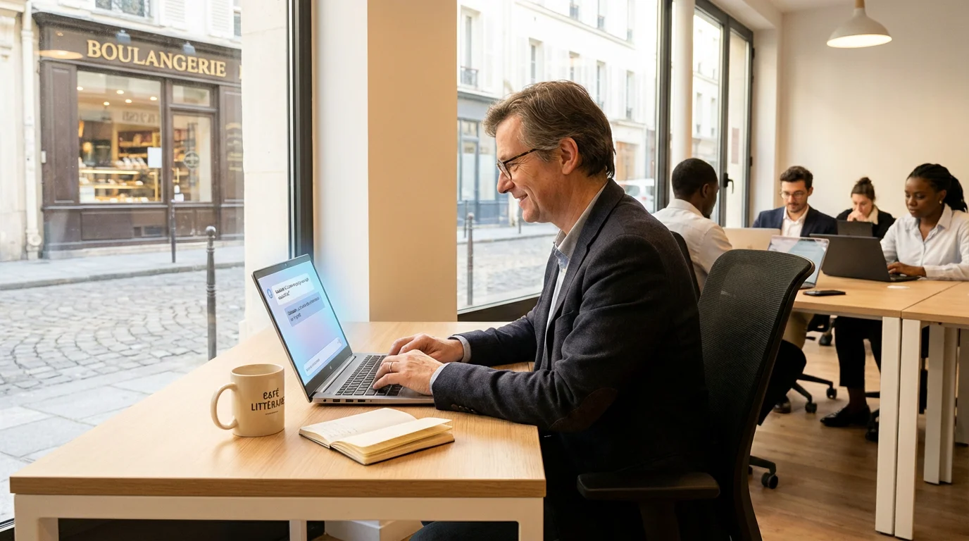 Personne utilisant le vibe coding sur un ordinateur portable dans un espace de travail moderne