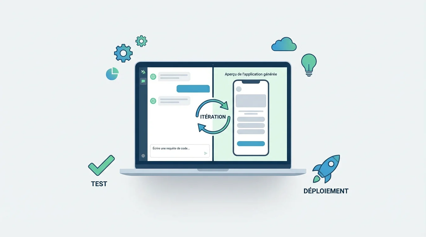 Illustration du workflow de vibe coding de l'idée au déploiement