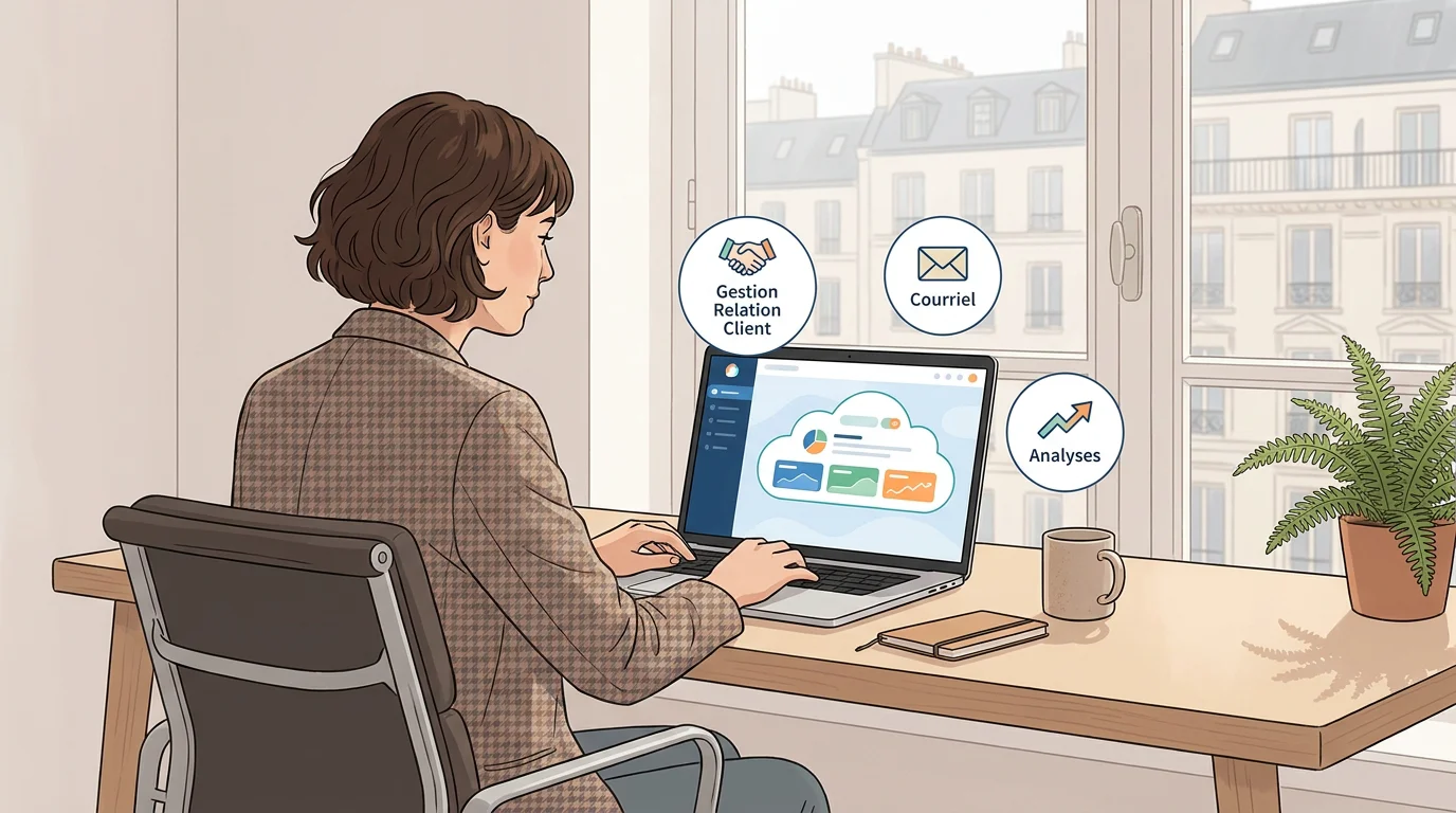 Illustration d'une solution SaaS accessible depuis un ordinateur via le cloud