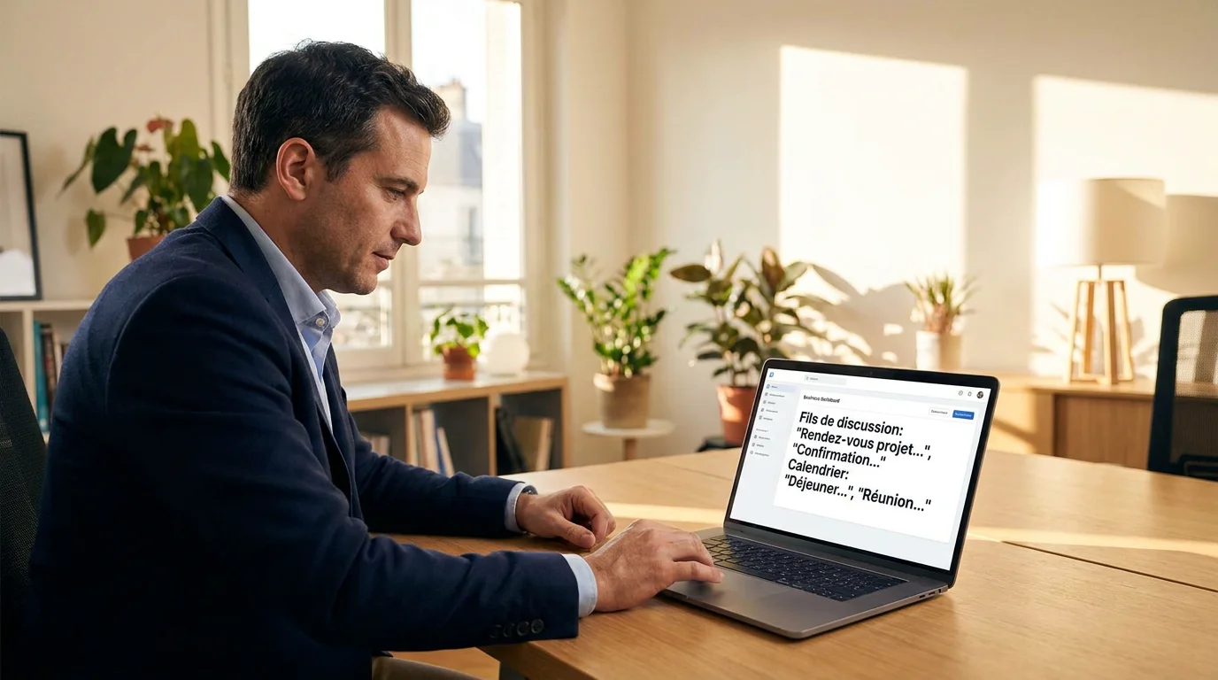 Entrepreneur français utilisant un outil d'automatisation de prospection LinkedIn sur son ordinateur portable
