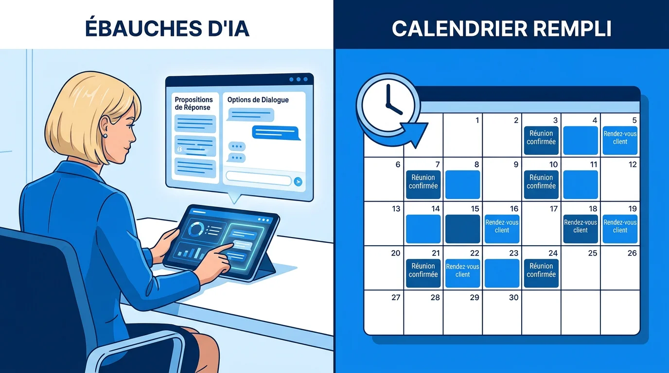 Illustration du concept d'AI Setter : validation des messages IA et rendez-vous automatiques