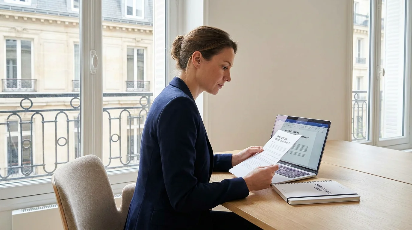 Femme entrepreneure travaillant dans un bureau moderne en France
