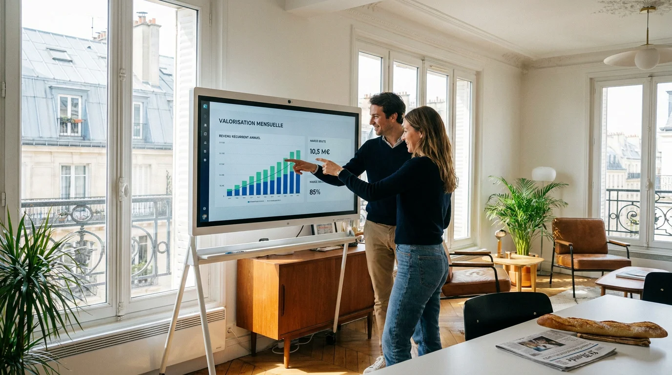 Deux fondateurs analysant les multiples de valorisation ARR de leur SaaS