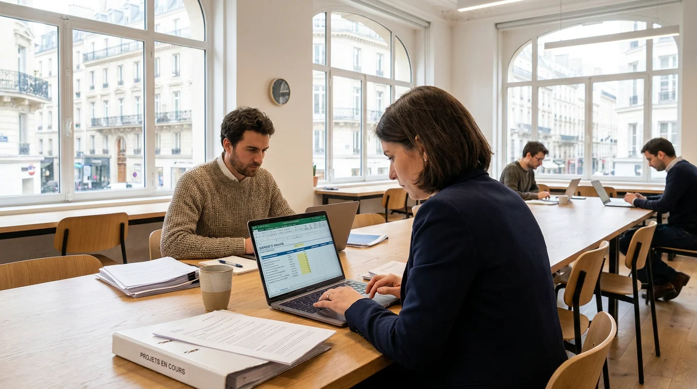 Entrepreneur travaillant dans un espace de coworking moderne en France