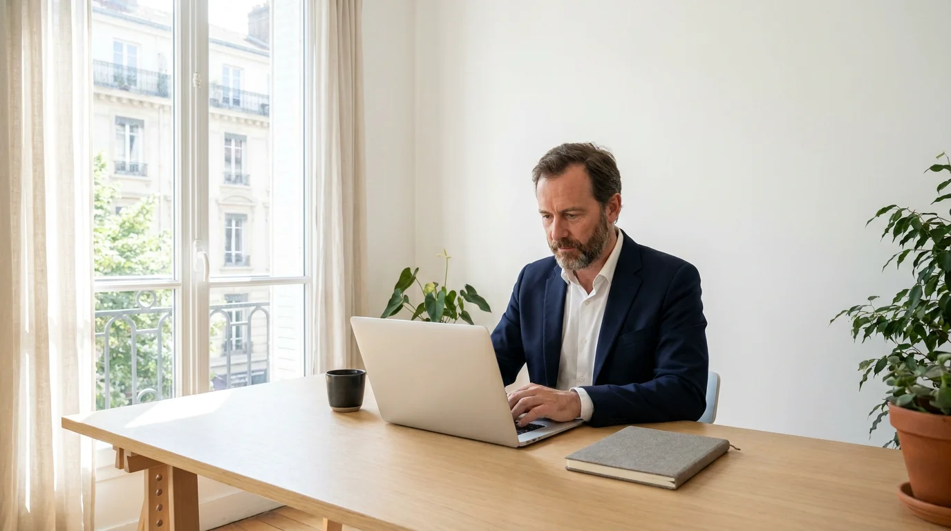 Entrepreneur européen travaillant depuis son bureau à domicile en France sans capital de départ