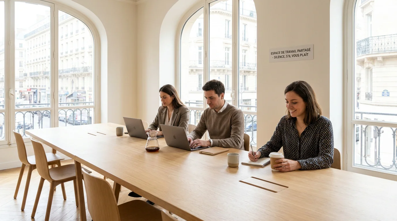 Trois jeunes entrepreneurs français travaillant dans un espace de coworking