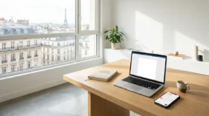 Espace de travail lumineux et minimaliste pour créer un business en France