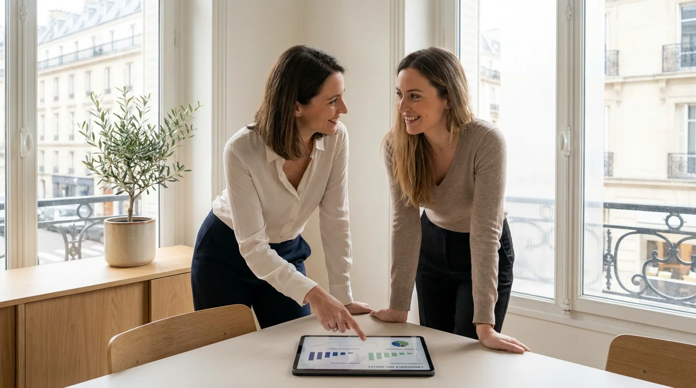 Deux femmes entrepreneures collaborant lors d'une réunion professionnelle en France
