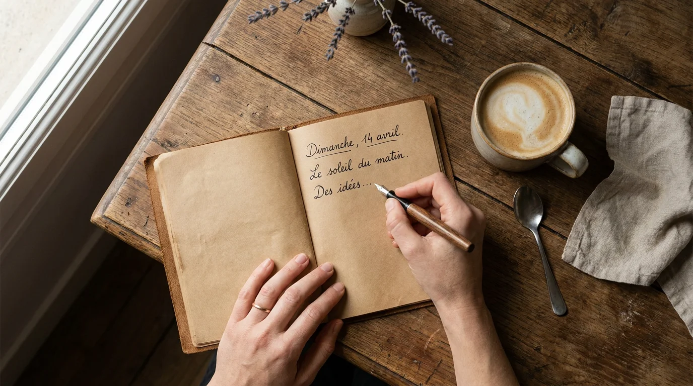 Personne écrivant dans un carnet lors d'un exercice d'introspection avec stylo et papier