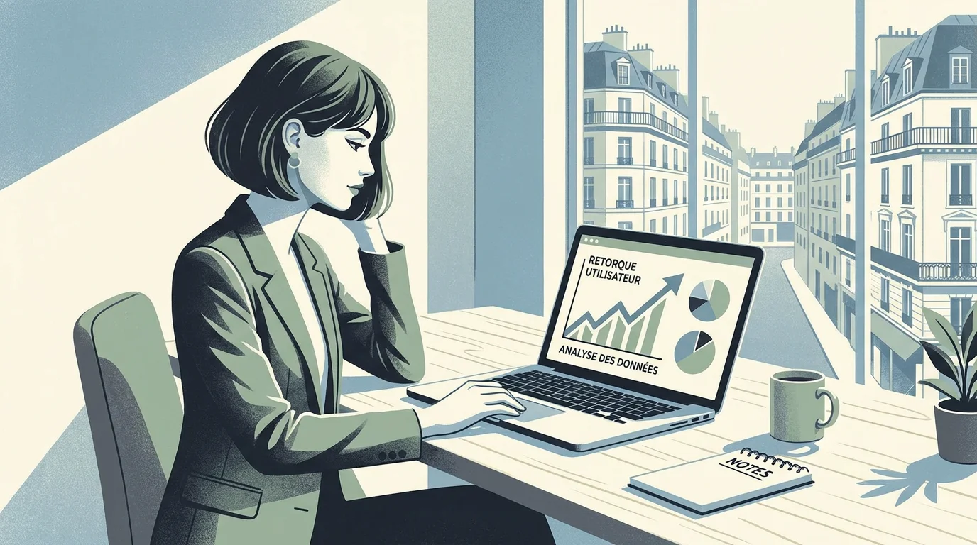 Entrepreneur analysant les signaux de product market fit sur son écran