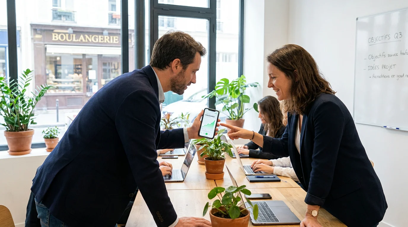 Deux fondateurs francophones discutant des métriques de croissance de leur startup