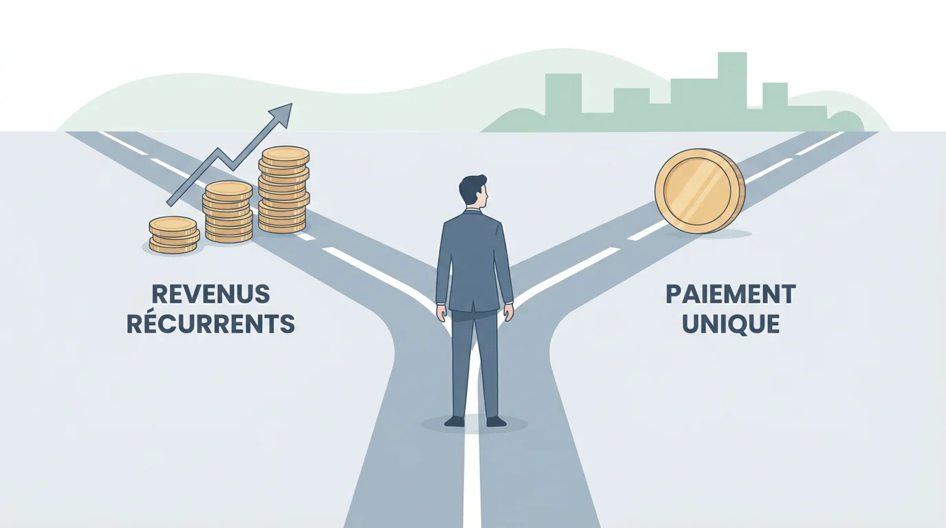 Illustration comparant revenus récurrents d'un SaaS et revenus ponctuels d'une formation
