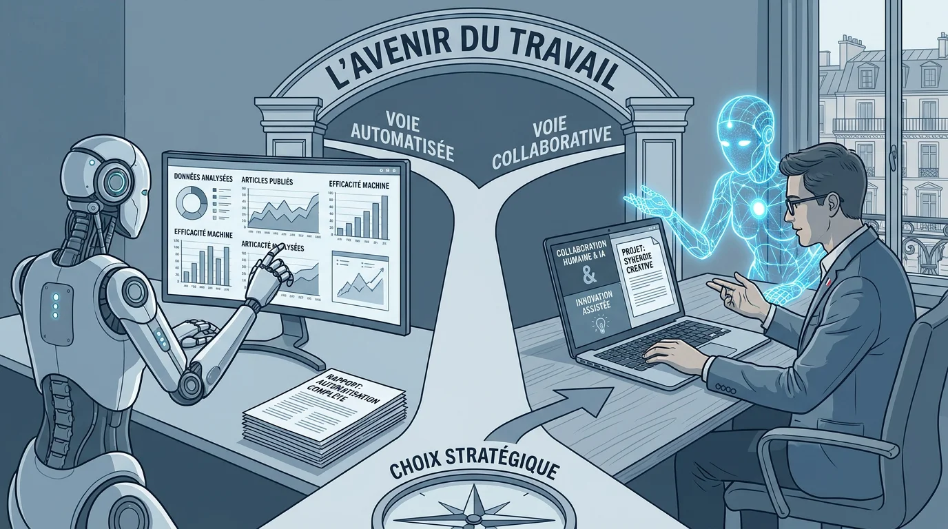 Illustration comparant un agent SEO autonome et un outil de rédaction IA en 2026
