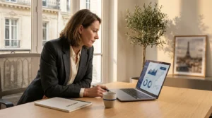 Entrepreneur analysant ses métriques de coût d'acquisition client (CAC) sur son ordinateur