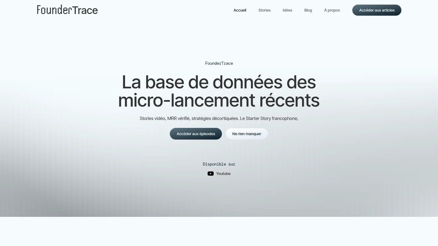 Capture de la page d’accueil de FOUNDER TRACE