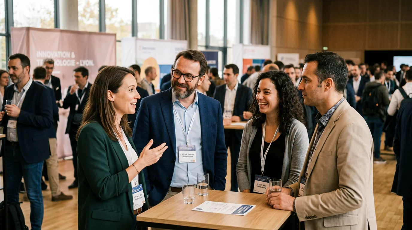 Entrepreneurs échangeant lors d'un événement tech de niche en France