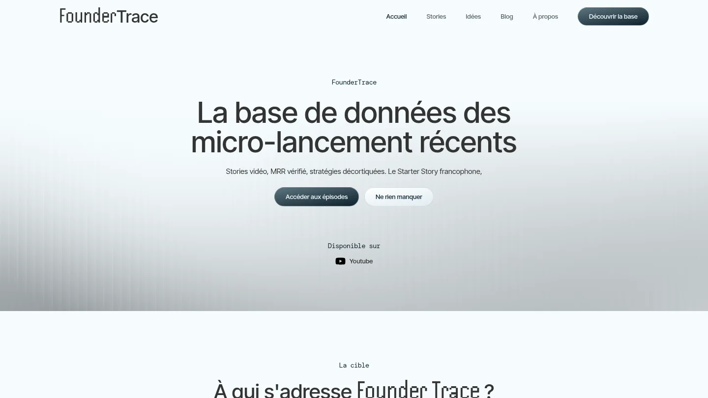 Capture de la page d’accueil de FOUNDER TRACE