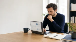 Fondateur européen travaillant sur une stratégie de contenu SEO et GEO