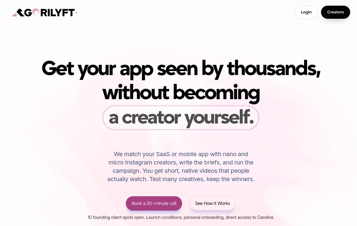Page d’accueil de Gorilyft, marketplace pour SaaS et applications mobiles